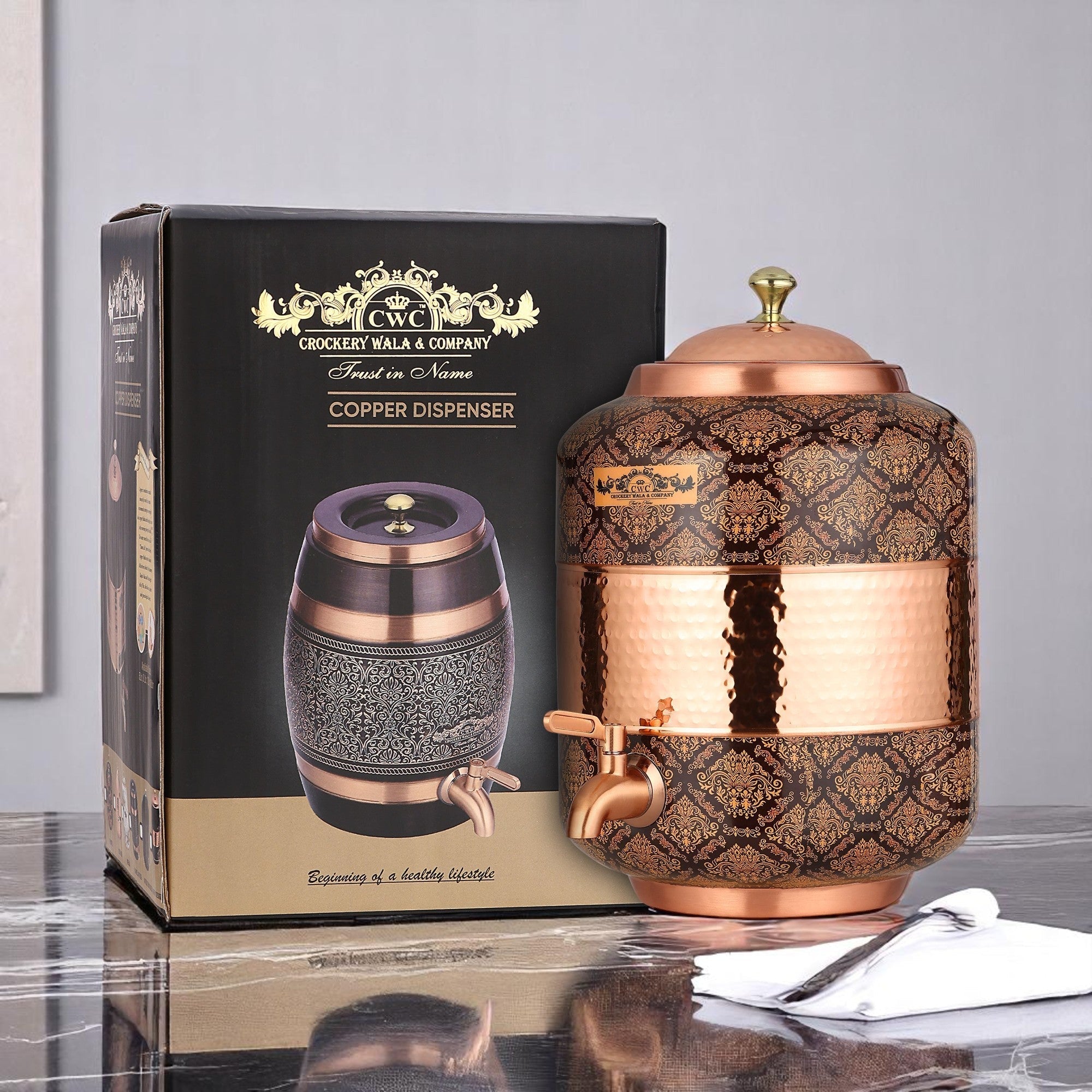 Pure Copper Dispenser Meena Finish Designer 18 Litres - CROCKERY WALA AND COMPANY