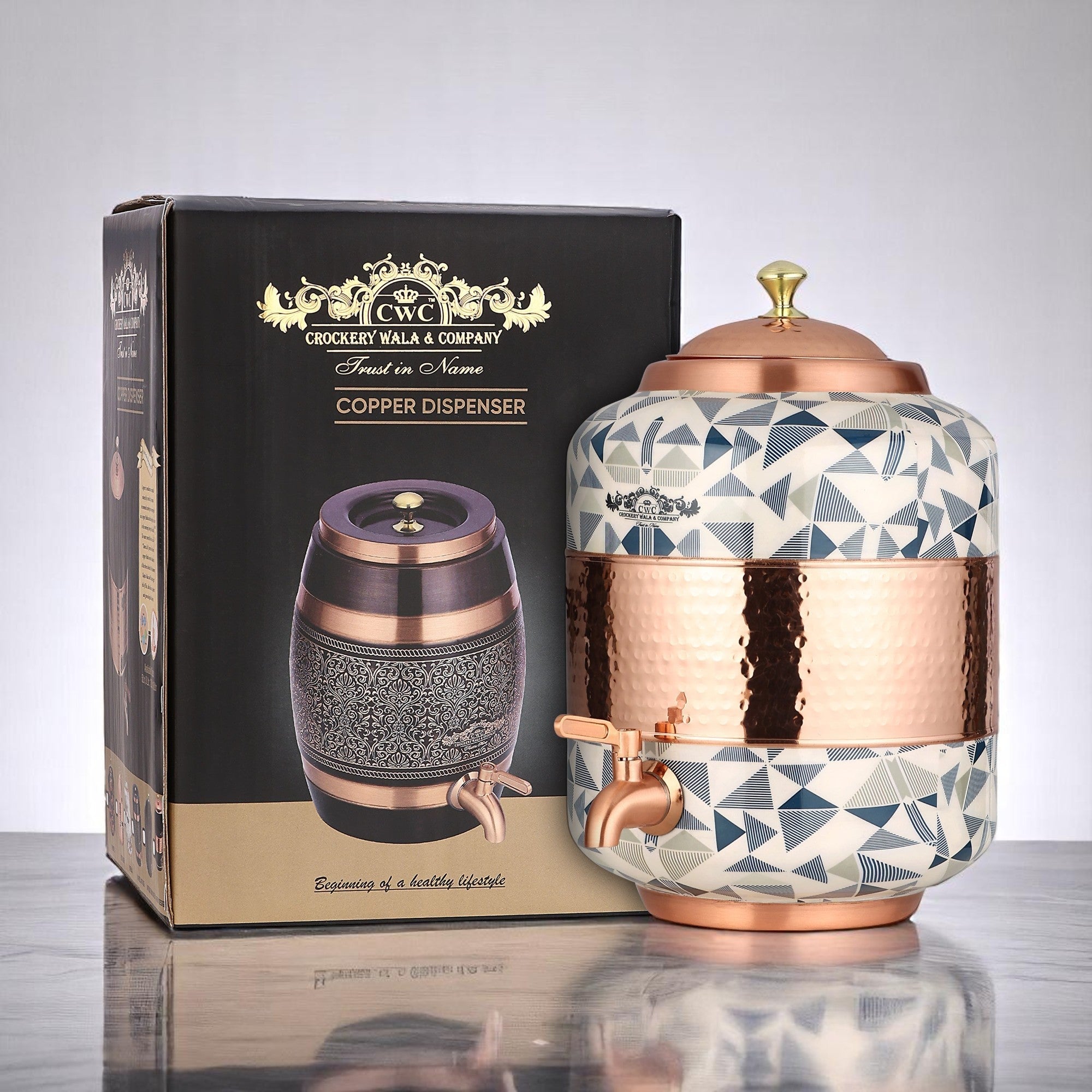 Pure Copper Dispenser Meena Finish Designer 18 Litres - CROCKERY WALA AND COMPANY