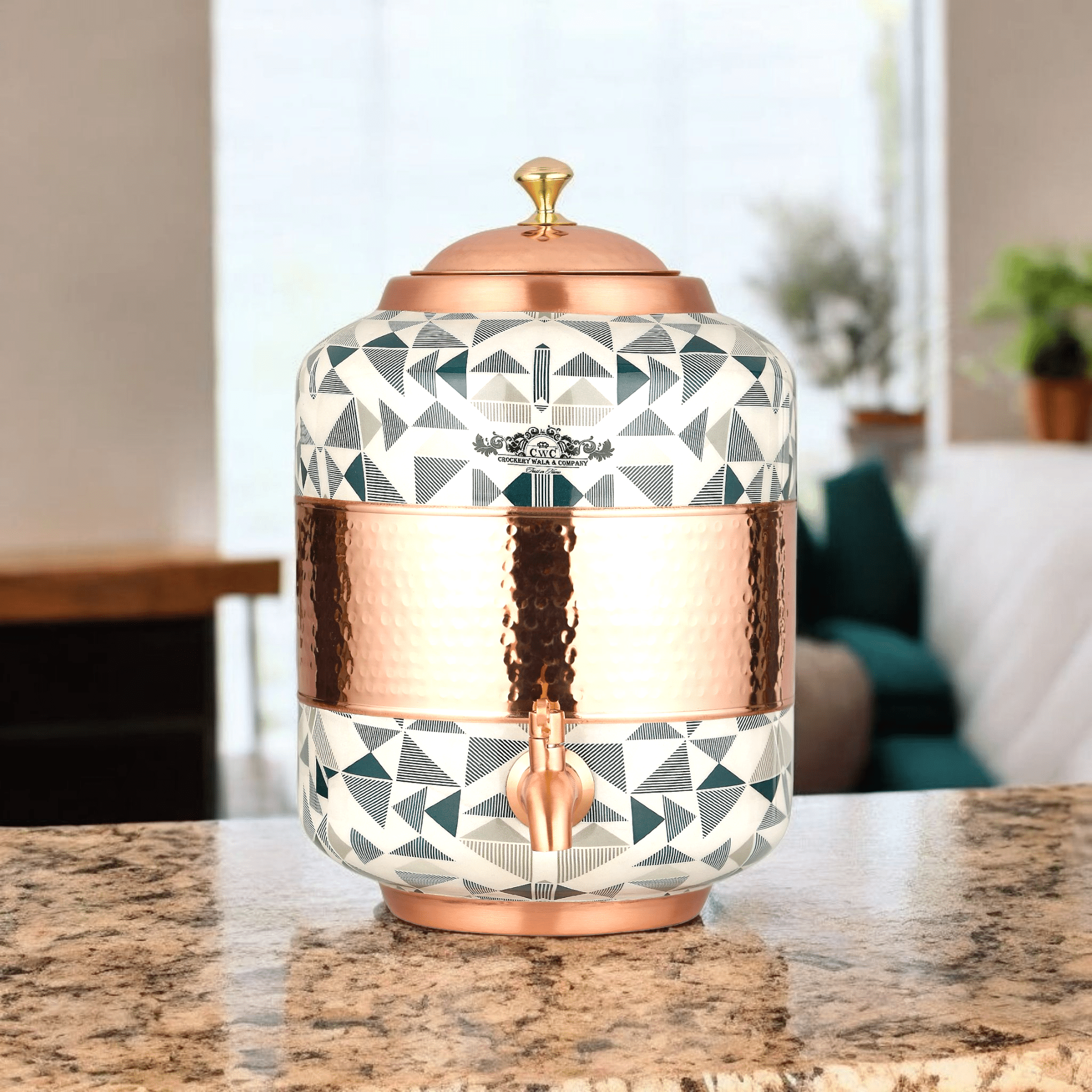 Pure Copper Dispenser Meena Finish Designer 8 Litres - CROCKERY WALA AND COMPANY