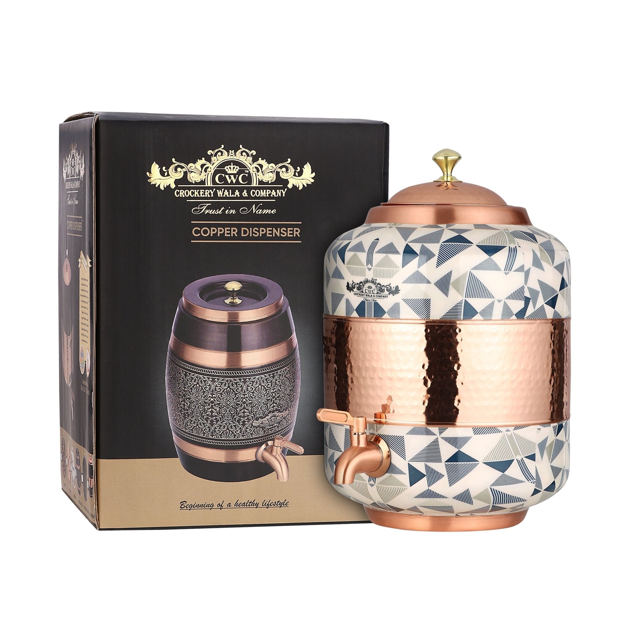Pure Copper Dispenser Meena Finish Designer 8 Litres - CROCKERY WALA AND COMPANY