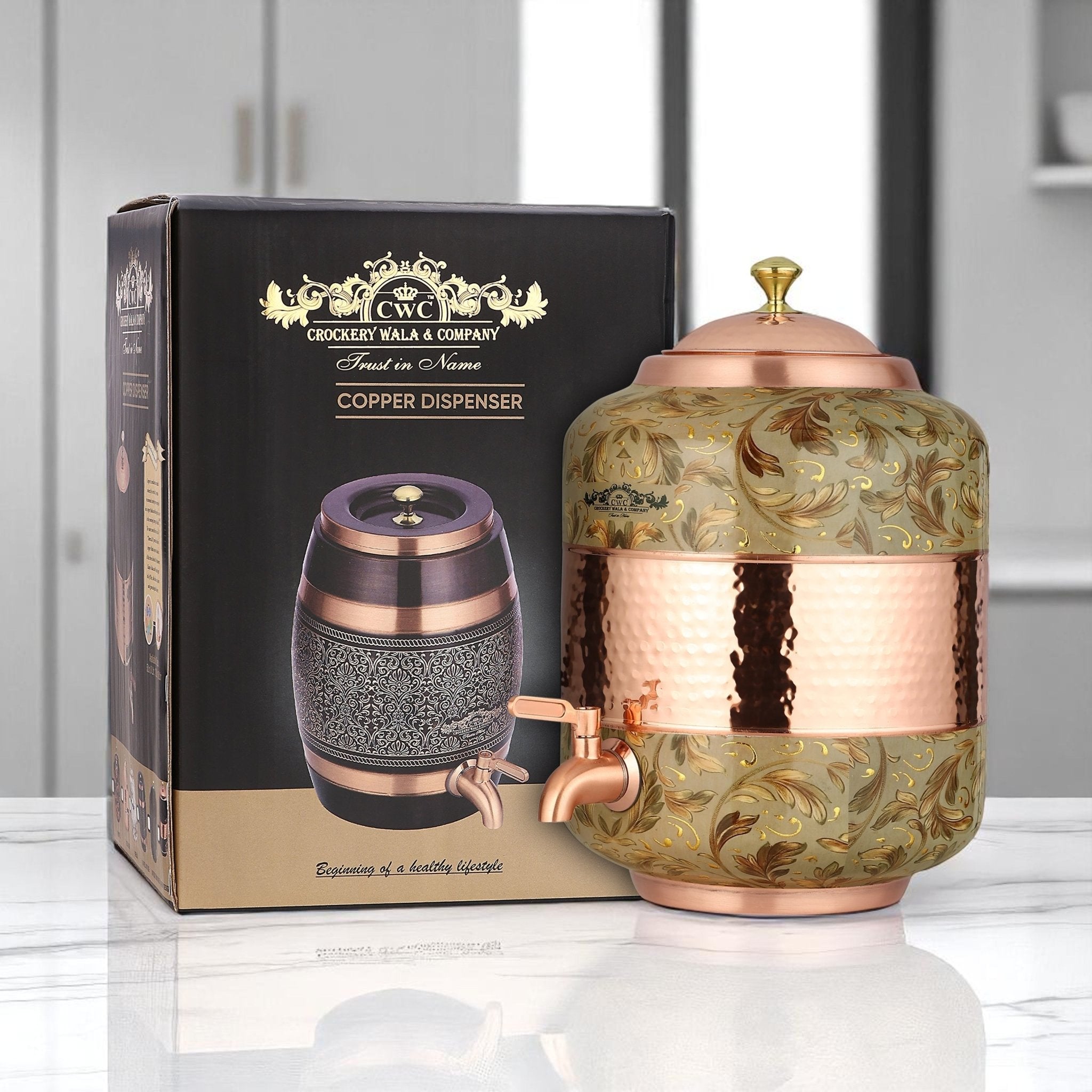 Pure Copper Dispenser Meena Finish Designer 8 Litres - CROCKERY WALA AND COMPANY