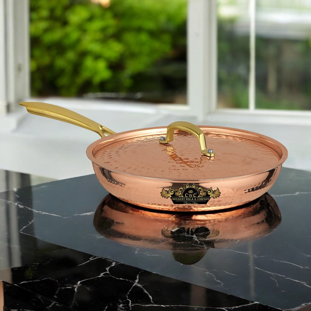 Pure Copper Frying Pan With Kalai Premium Finish Lid - CROCKERY WALA AND COMPANY