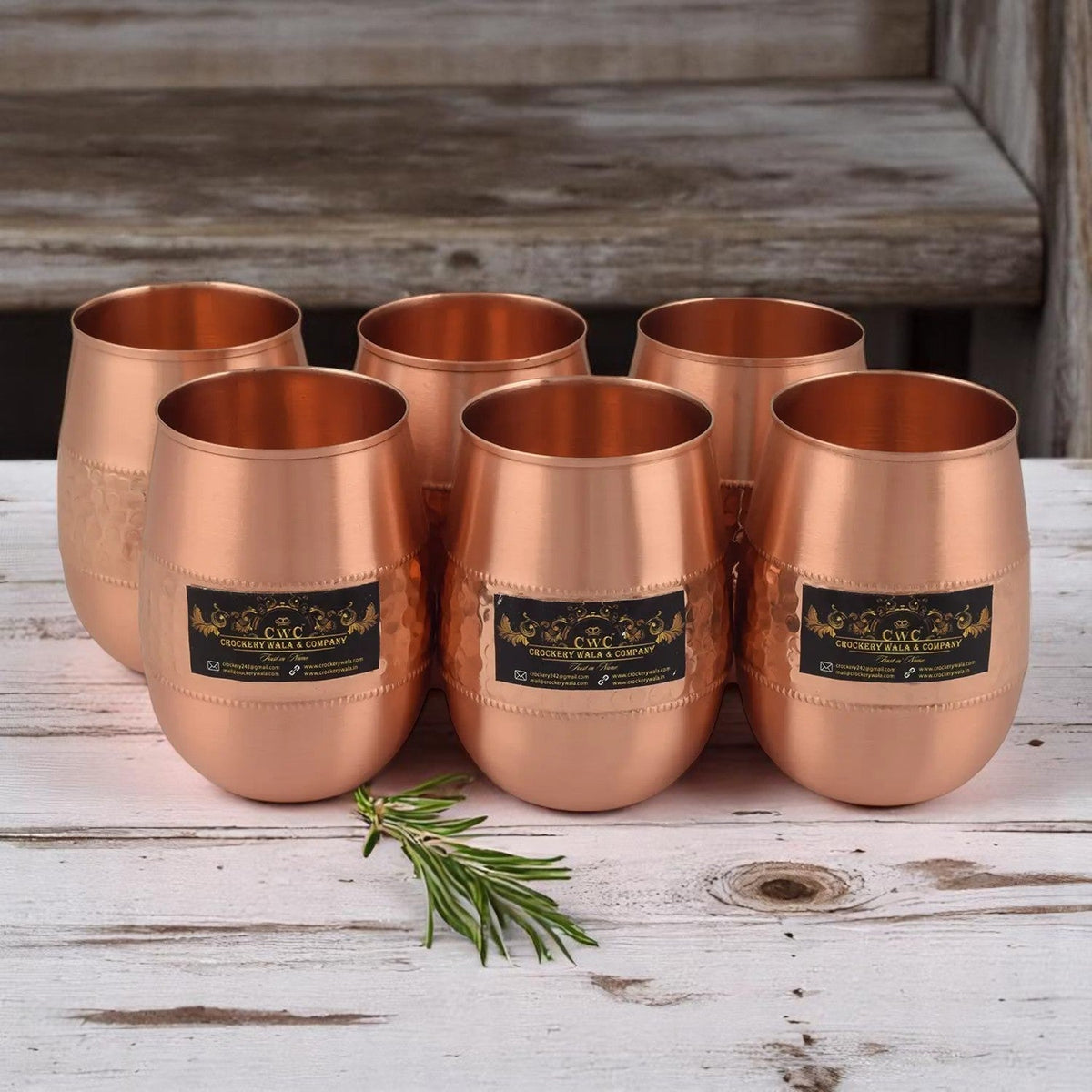 Pure Copper Glass Dholak Design Set of 6 for Wellness - CROCKERY WALA AND COMPANY
