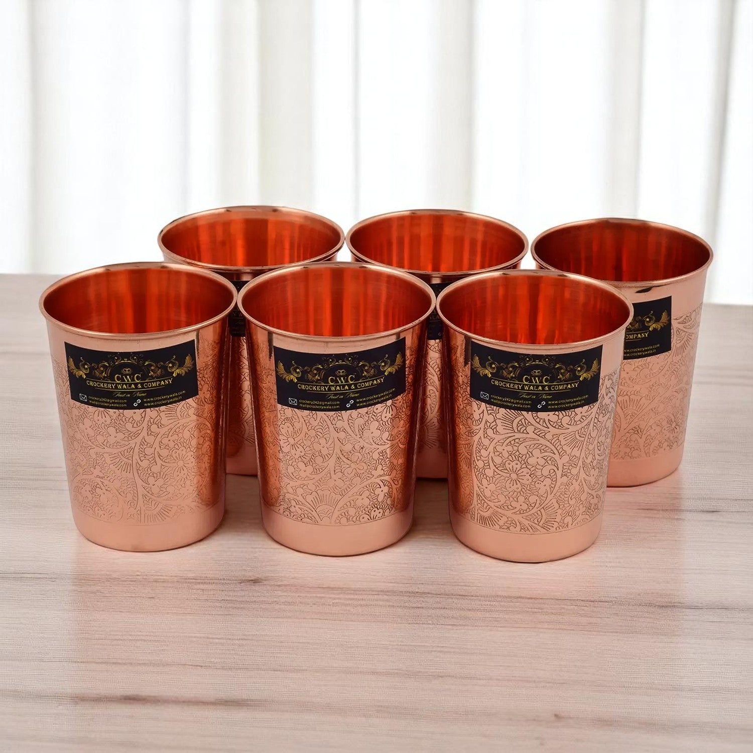 Pure Copper Glass Set Of 6 Tumblers For Healthy Living - CROCKERY WALA AND COMPANY