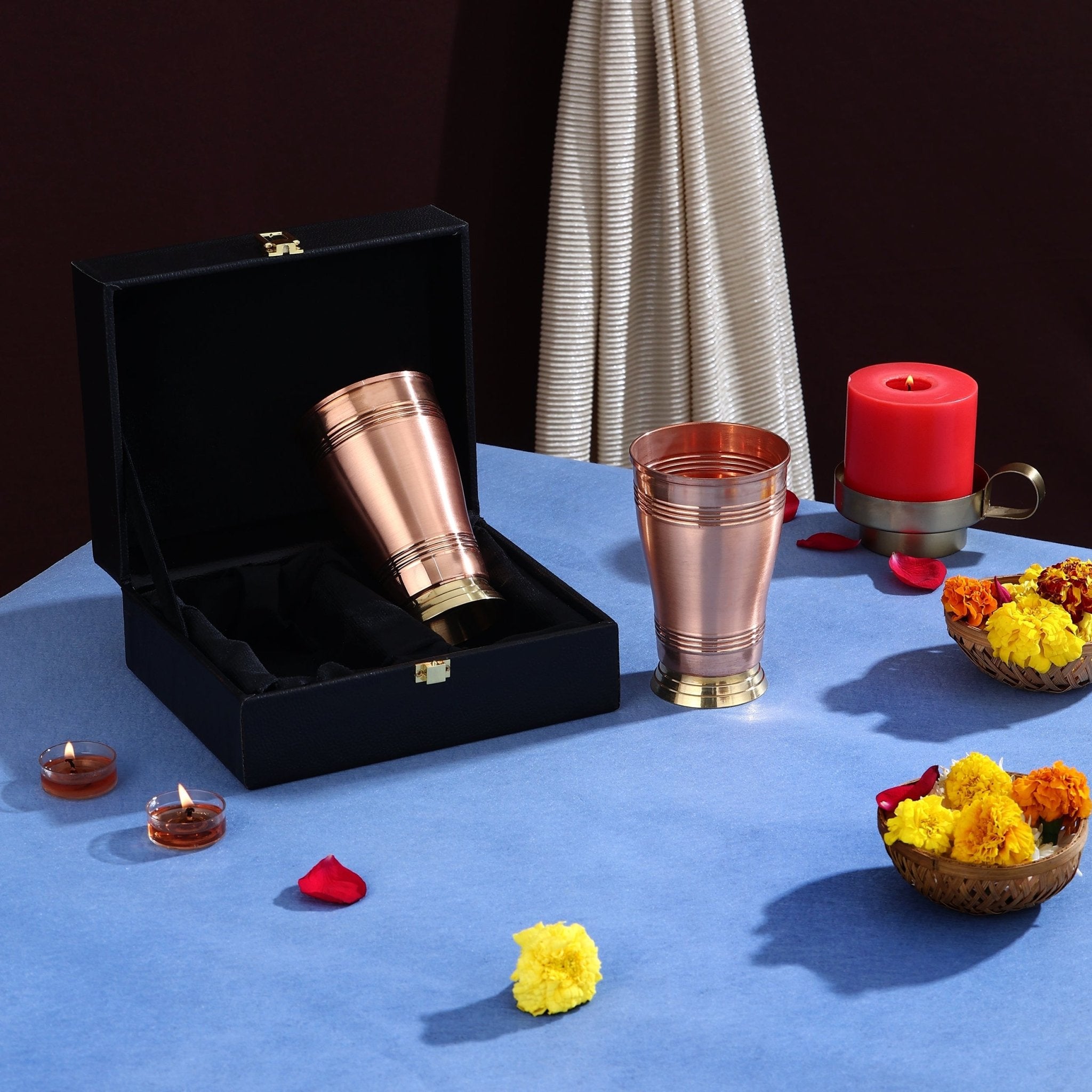Pure Copper Glass Set with Brass Foot 2PCS - CROCKERY WALA AND COMPANY