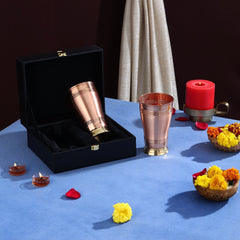 Pure Copper Glass Set with Brass Foot 2PCS - CROCKERY WALA AND COMPANY