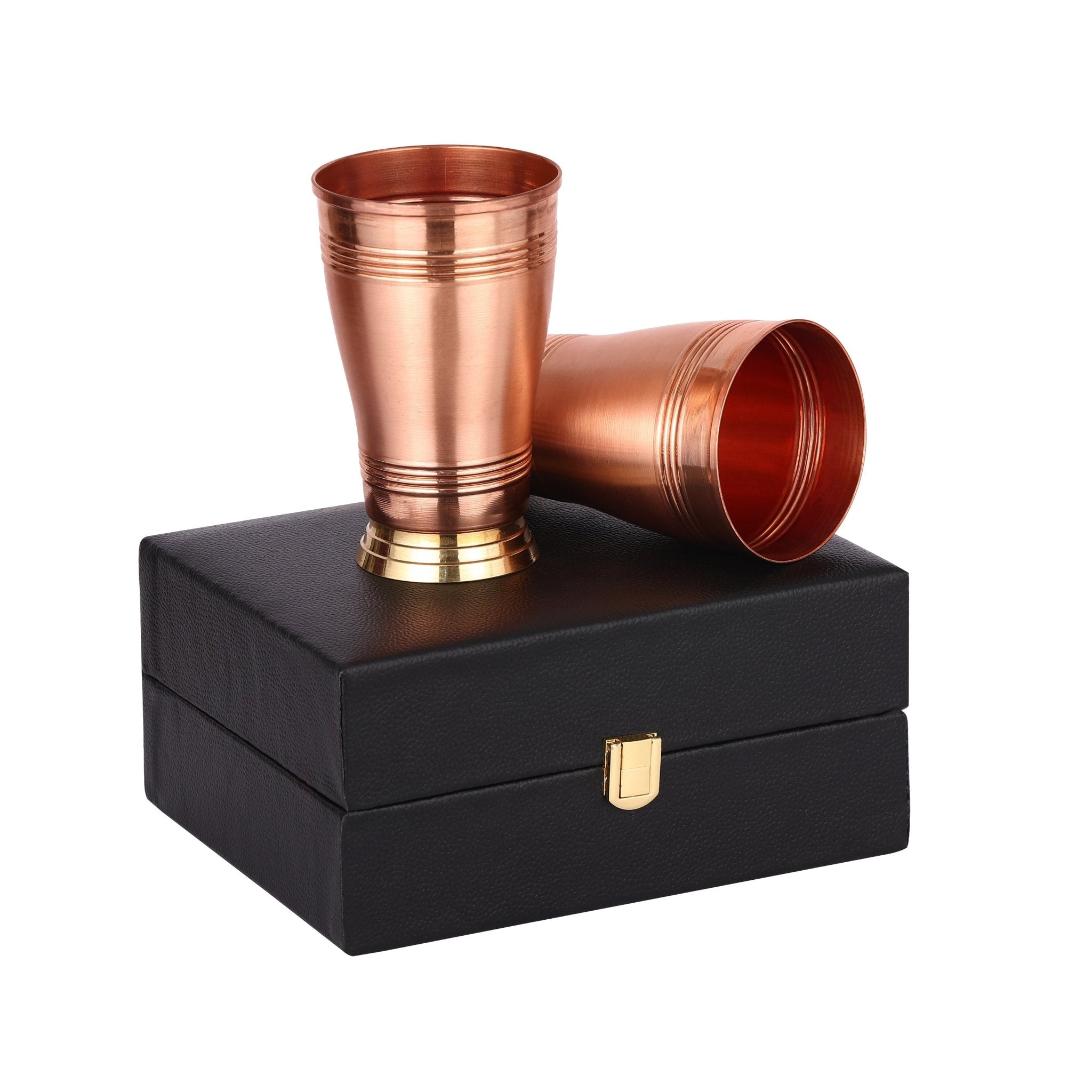 Pure Copper Glass Set with Brass Foot 2PCS - CROCKERY WALA AND COMPANY
