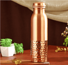 Pure Copper Half Hammered Bottle With Designer Effect 1100ml - CROCKERY WALA AND COMPANY