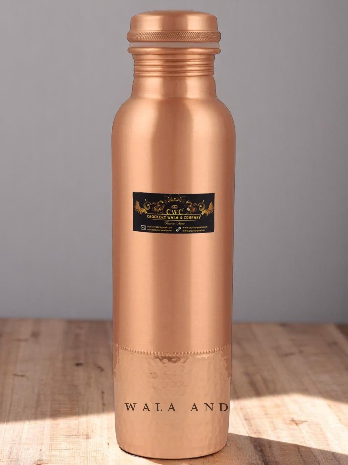 Pure Copper Half Hammered Bottle With Designer Effect 1100ml - CROCKERY WALA AND COMPANY