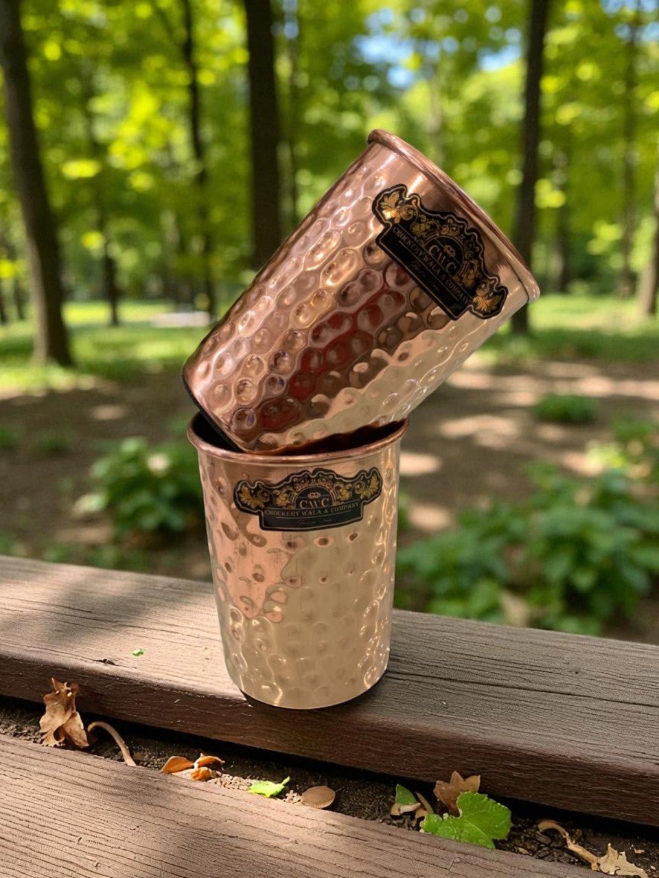 Pure Copper Hammered Design Glass Tumbler Set of 2 with Premium Velvet Box - CROCKERY WALA AND COMPANY