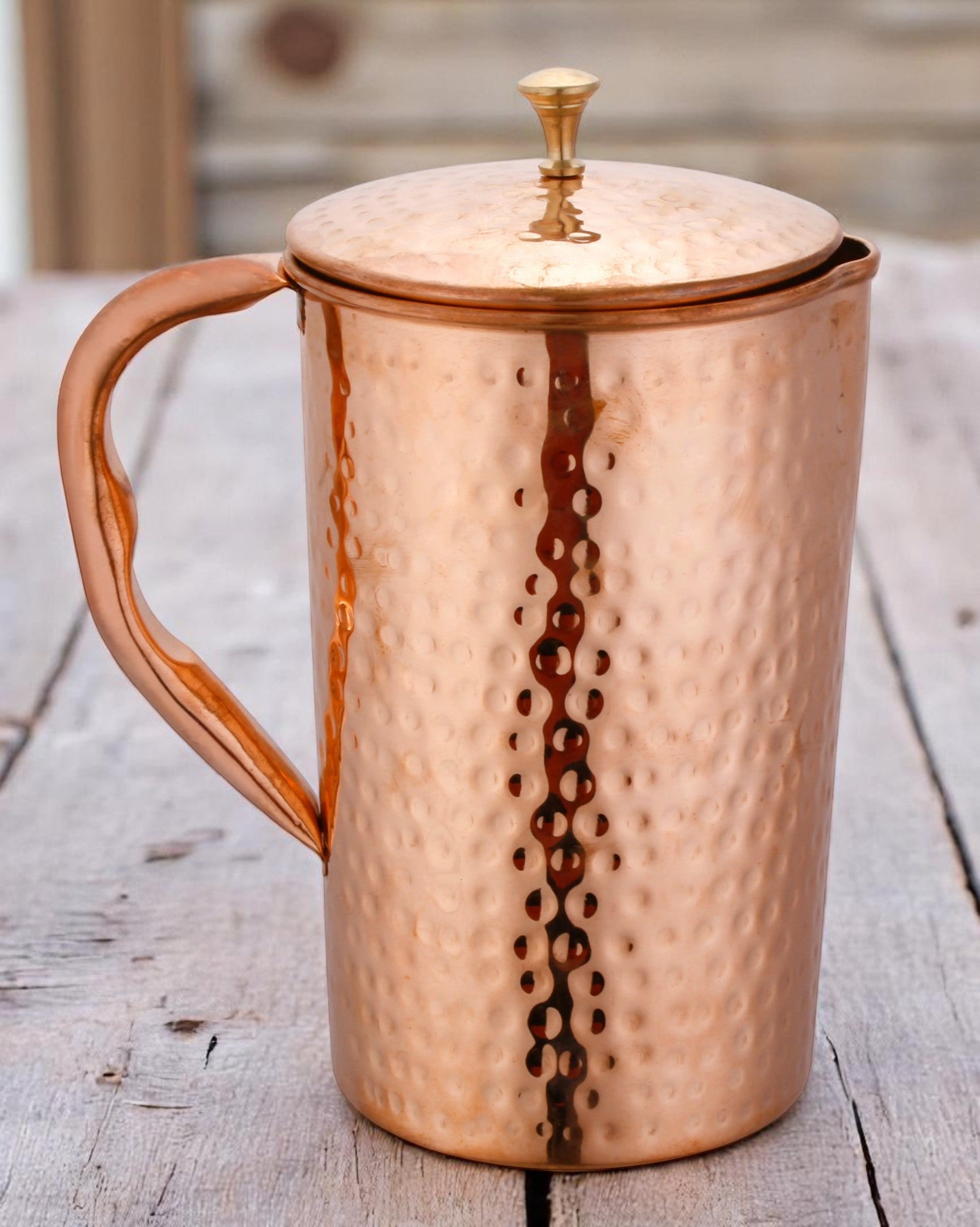 Pure Copper Jug Pitcher Hammered 1500 ml Premium Quality - CROCKERY WALA AND COMPANY