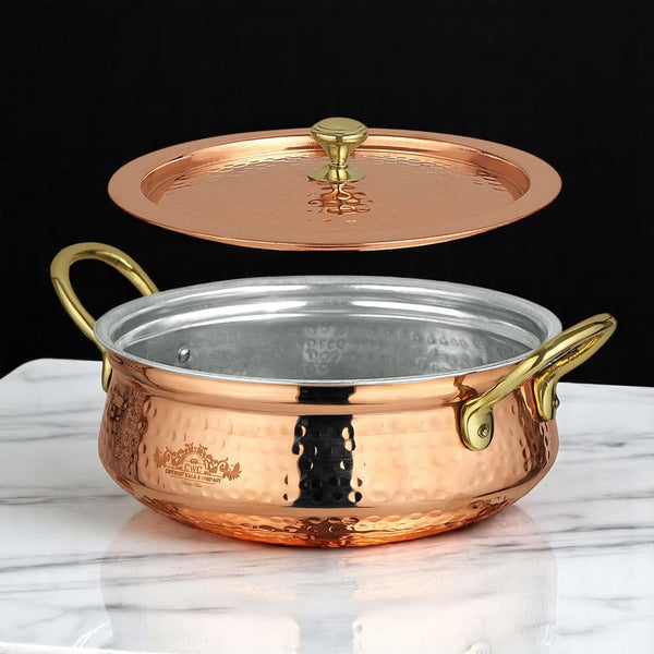 Pure Copper Kalai Lagaan Handi With Lid Lightweight Design - CROCKERY WALA AND COMPANY