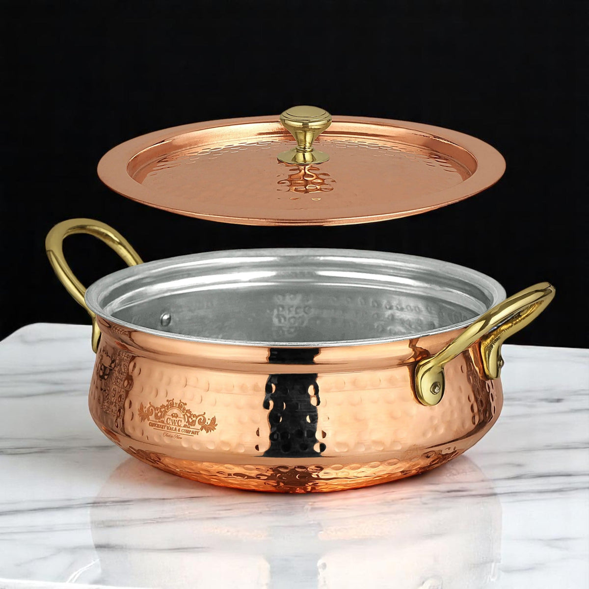 Pure Copper Kalai Lagaan Handi With Lid Lightweight Design - CROCKERY WALA AND COMPANY