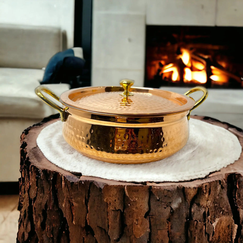 Pure Copper Kalai Lagaan Handi With Lid Lightweight Design - CROCKERY WALA AND COMPANY