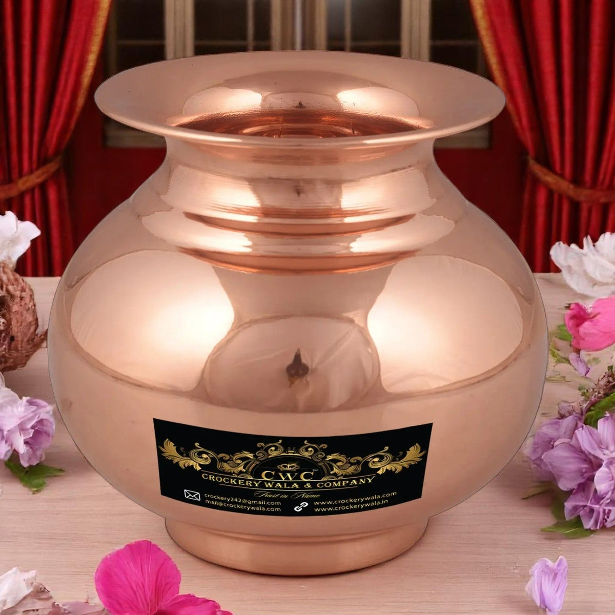 Pure Copper Lota Kalash Vessel Premium Look for Rituals - CROCKERY WALA AND COMPANY