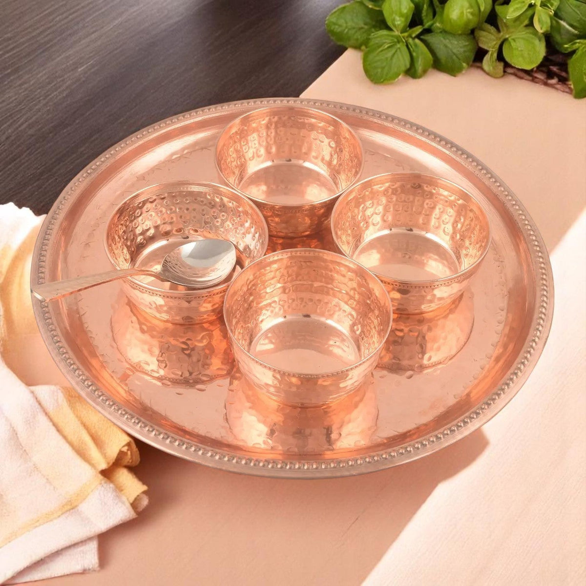 Pure Copper Plate Set 6 Pcs W/O Glass Hammered Design - CROCKERY WALA AND COMPANY
