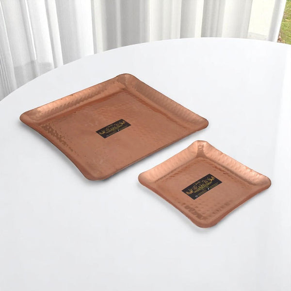 Pure Copper Platter Tray Plate Square for Home Decor - CROCKERY WALA AND COMPANY