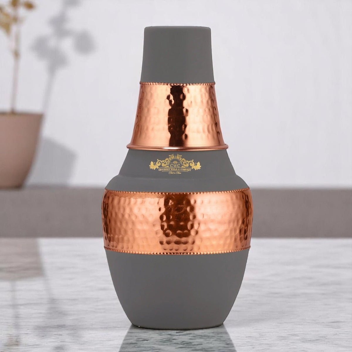 Pure Copper Sanjeevani Jar Grey 1000ml Capacity - CROCKERY WALA AND COMPANY