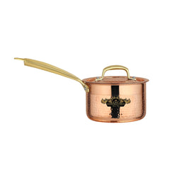 Pure Copper Sauce Pan With Kalai And Lid Hammered Finish - CROCKERY WALA AND COMPANY