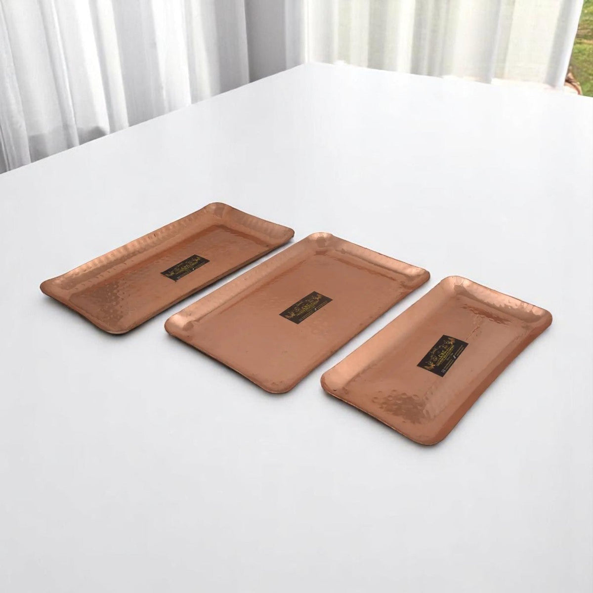 Pure Copper Tray Platter Plate Rectangle Hammered Design - CROCKERY WALA AND COMPANY