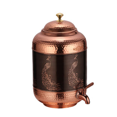 Pure Copper Water Dispenser Antique Itching Peacock Design 8 Litre - CROCKERY WALA AND COMPANY