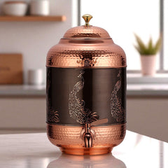 Pure Copper Water Dispenser Antique Itching Peacock Design 8 Litre - CROCKERY WALA AND COMPANY