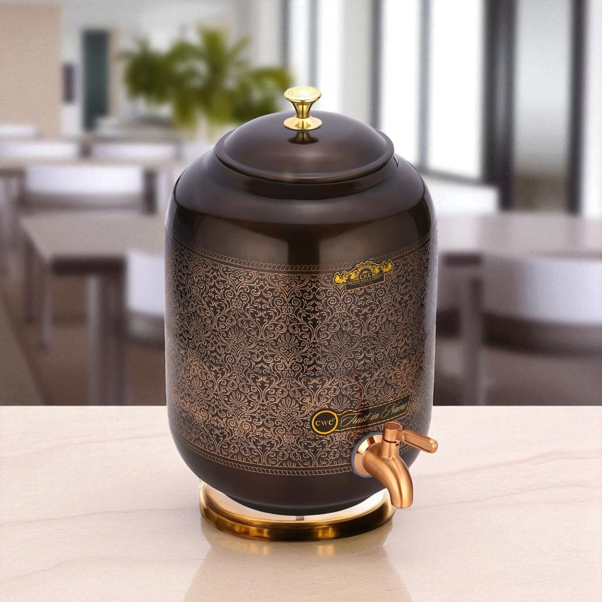 Pure Copper Water Pot Matka Dispenser With Tap Antique Finish - CROCKERY WALA AND COMPANY