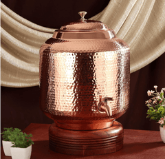 Pure Copper Water Pot Matka Dispenser With Tap Hammered Finish - CROCKERY WALA AND COMPANY