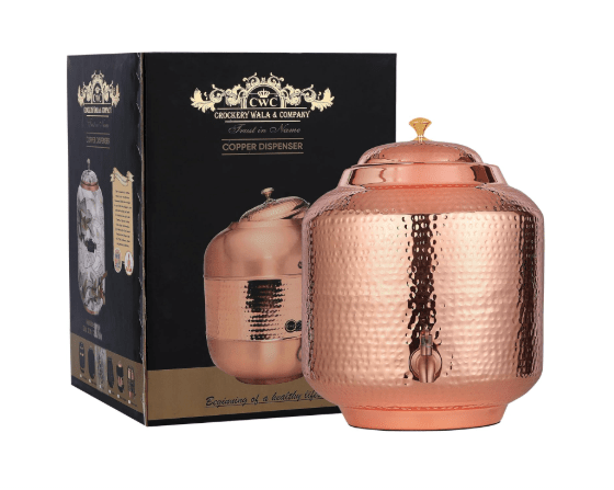 Pure Copper Water Pot Matka Dispenser With Tap Hammered Finish - CROCKERY WALA AND COMPANY