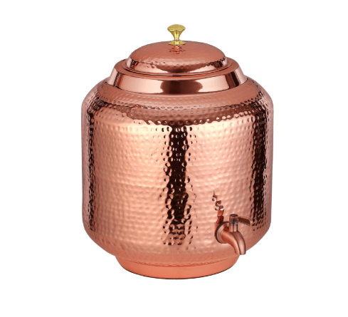Pure Copper Water Pot Matka Dispenser With Tap Hammered Finish - CROCKERY WALA AND COMPANY