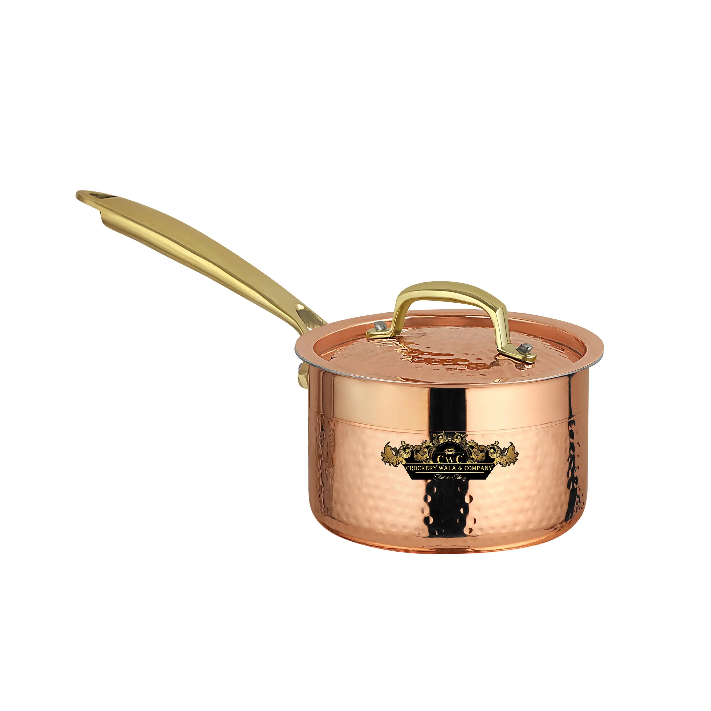Pure copper sauce pan with kalai and lid hammered finish premium look CROCKERY WALA AND COMPANY