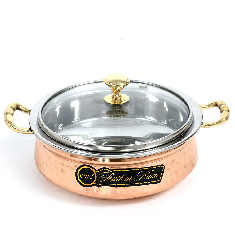 Copper Handi For Serving Royal Look With Glass Cover Bowl