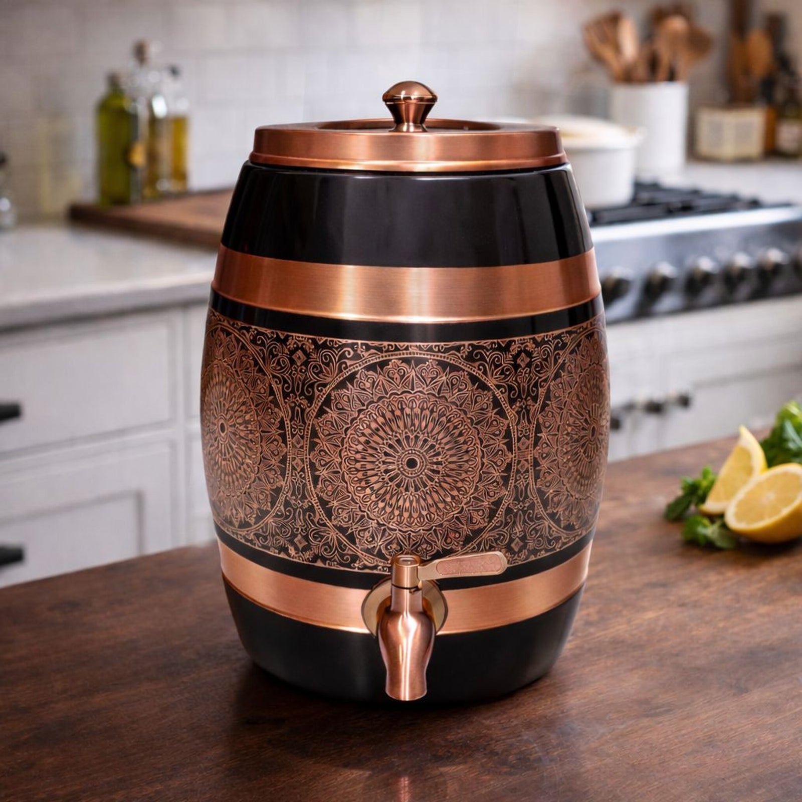 Luxury Pure Copper Water Dispenser 5L | Handcrafted Mandala Etching | Healthy Living Essential