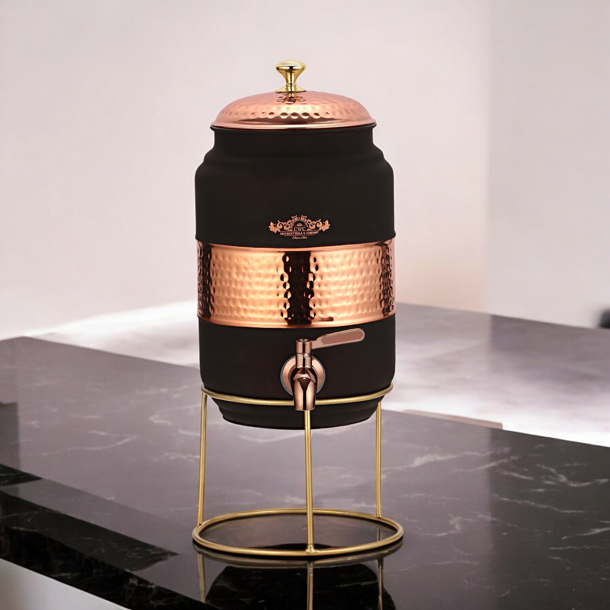 Pure Copper Water Dispenser With Stand Velvet Finish 5 Litres CROCKERY WALA AND COMPANY