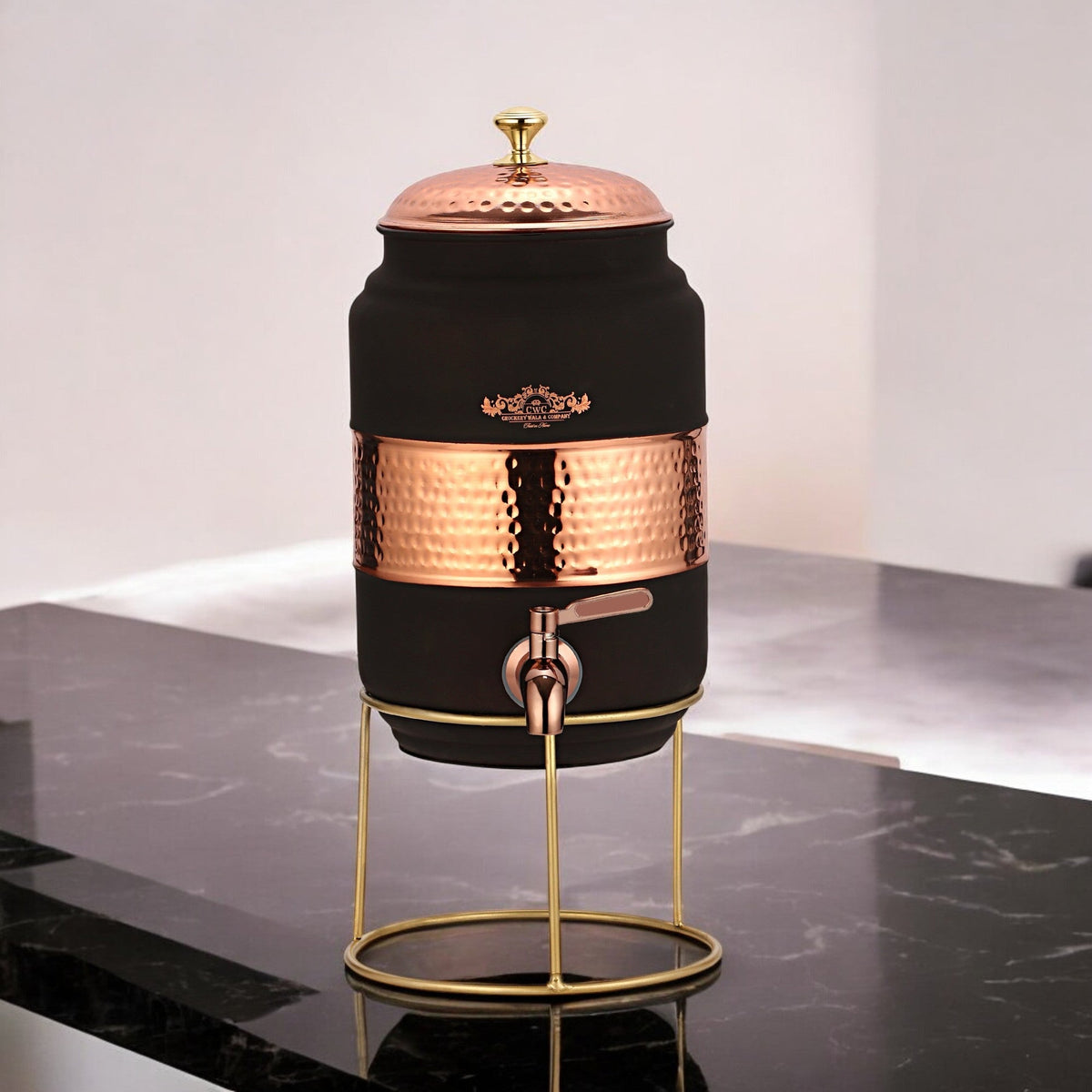 Pure Copper Water Dispenser With Stand Velvet Finish 5 Litres CROCKERY WALA AND COMPANY
