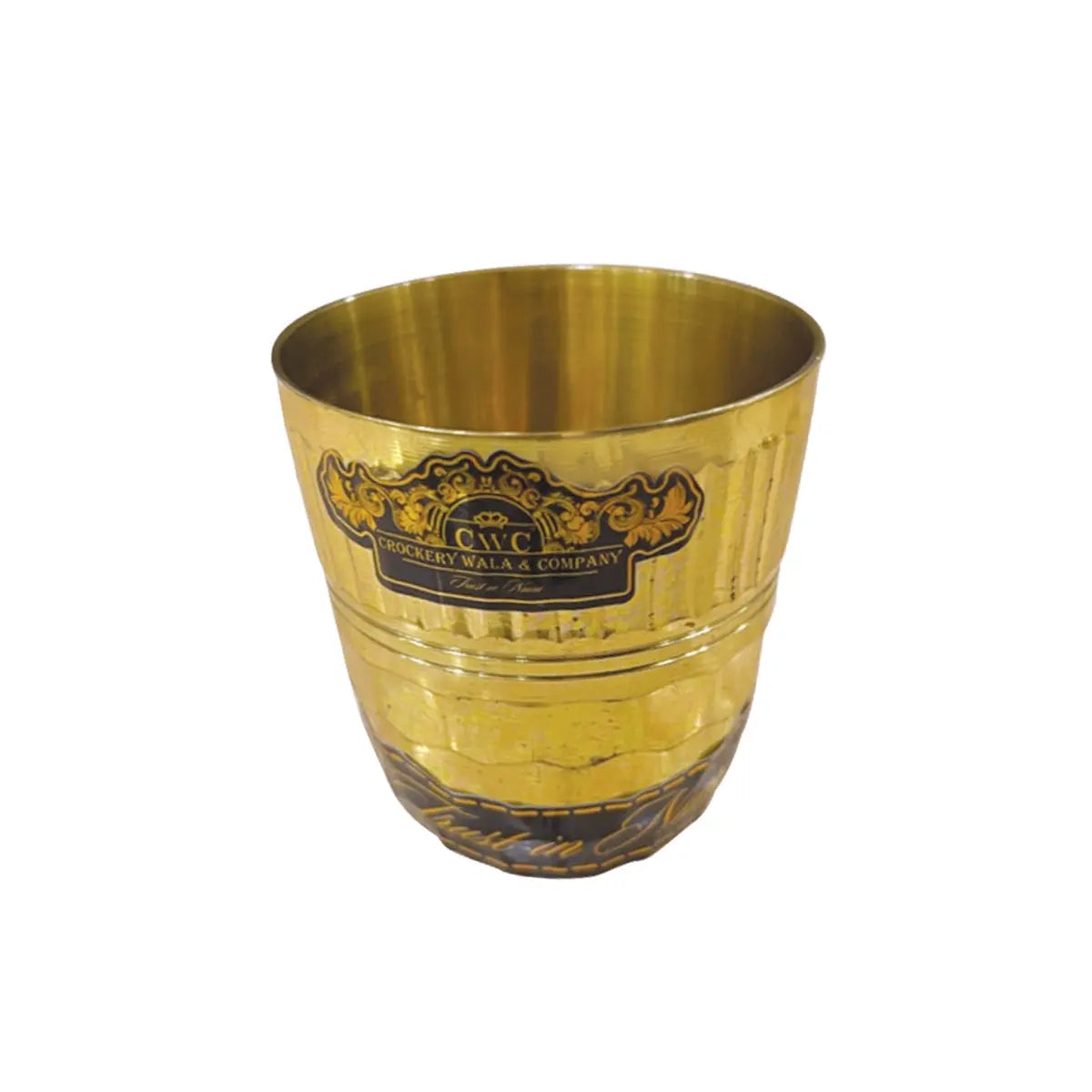 Pure Brass Bee Hive Design Glass Tumbler for Drinking and Serving Water Big - CROCKERY WALA AND COMPANY 