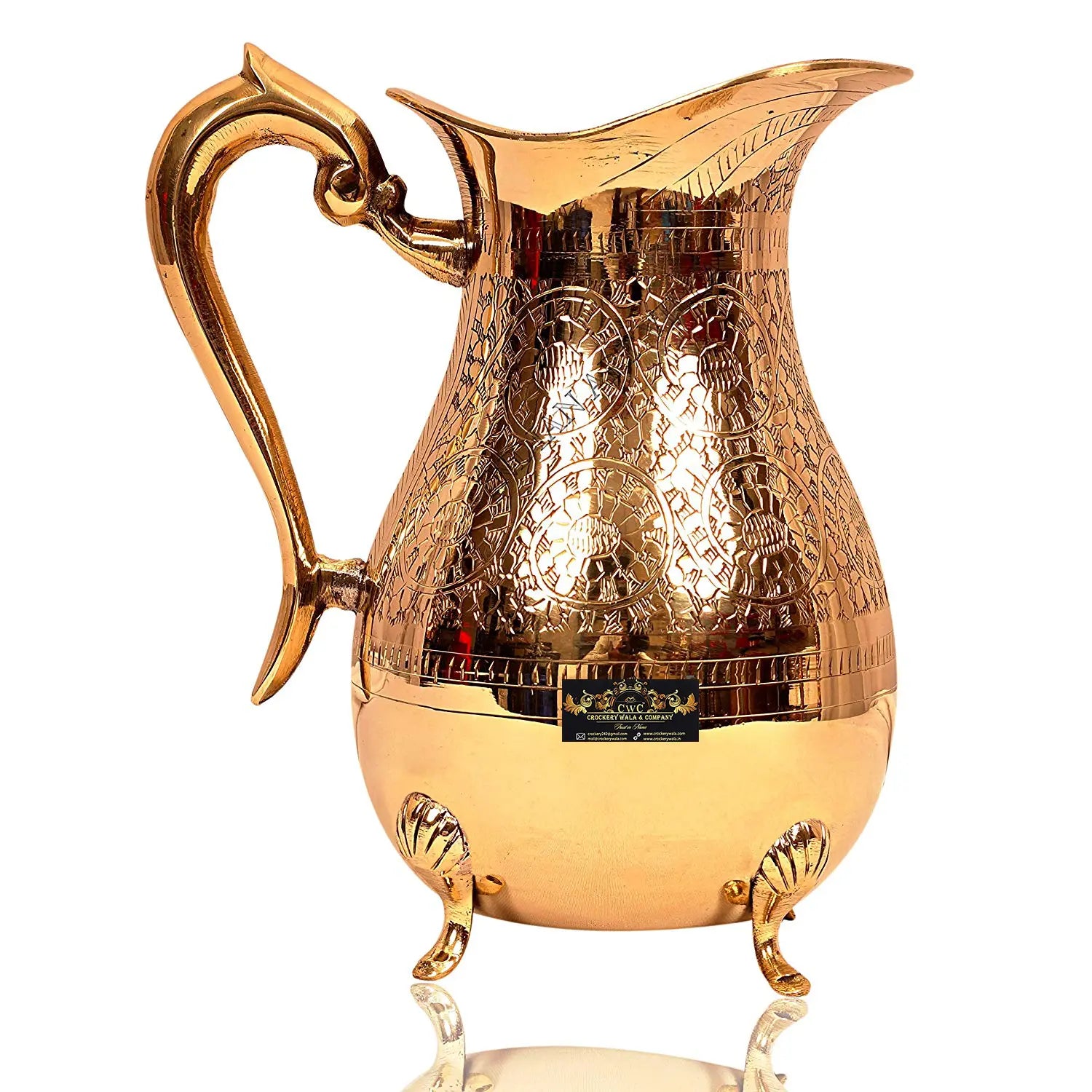 Pure Brass Handmade Jug Pitcher Jar with 4 Legs for Serving Drinking Water Home Decor - CROCKERY WALA AND COMPANY 
