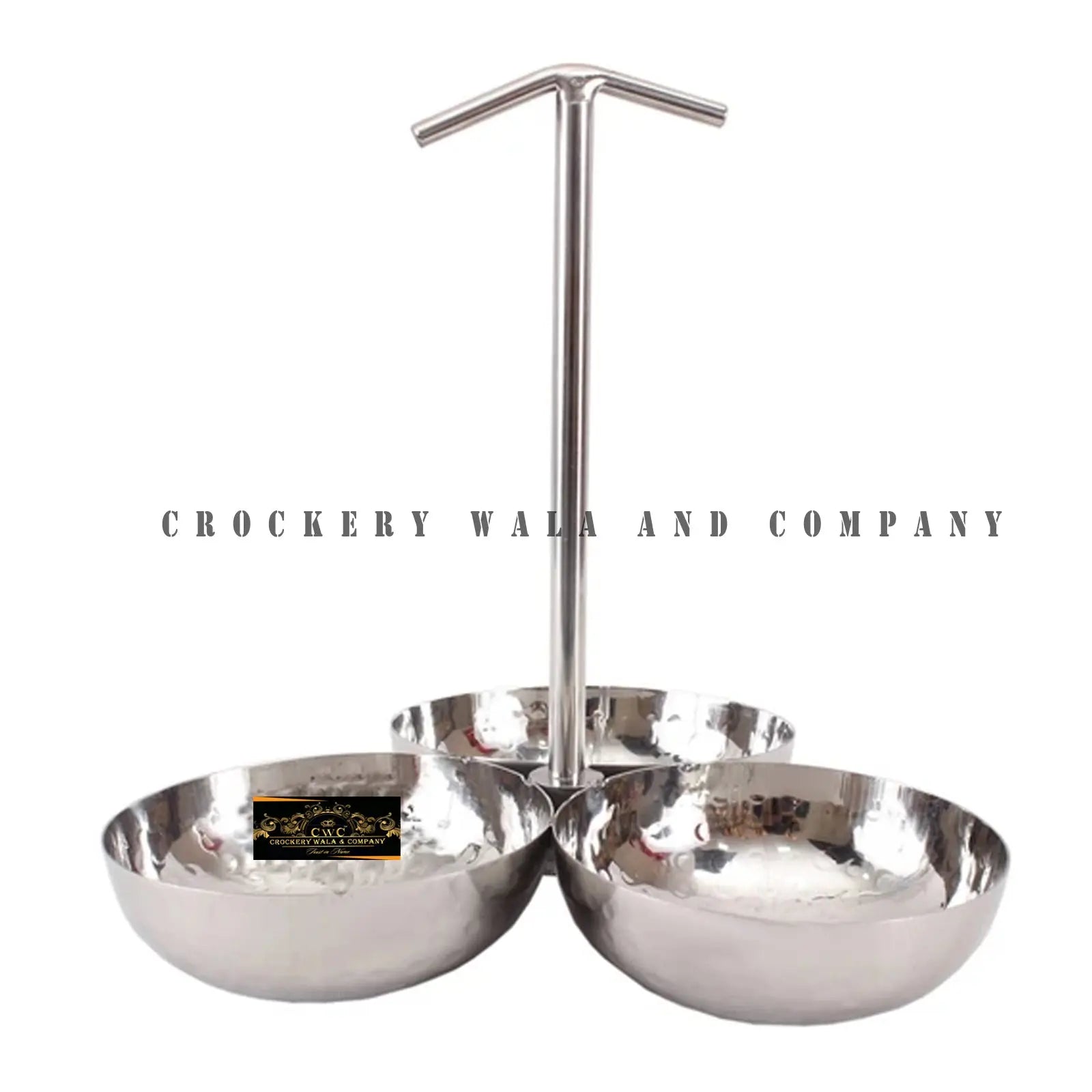 Crockery Wala And Company Stainless Steel Pickle Bowl Set Hammered Design Condimental Pickle Set With Handle 3 Containers - CROCKERY WALA AND COMPANY 
