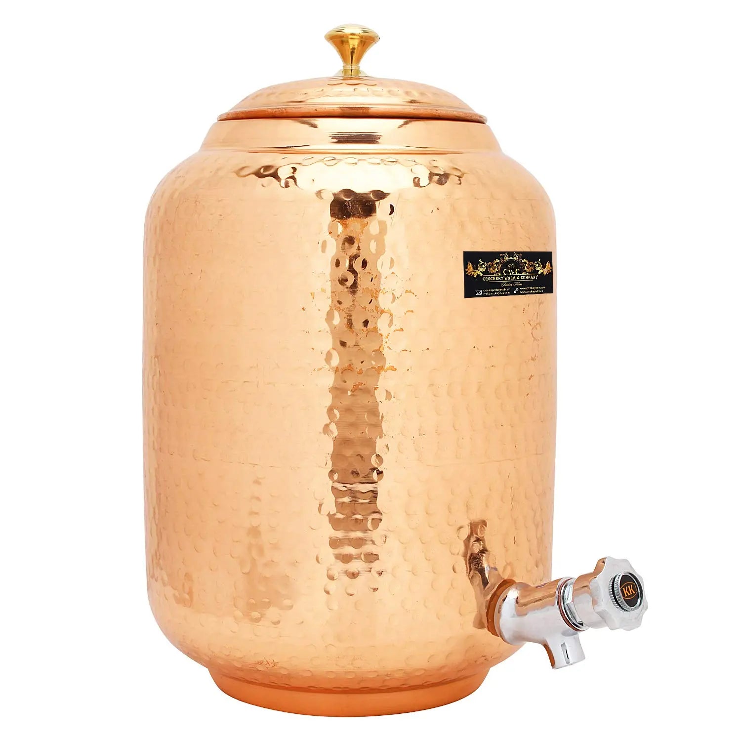 CROCKERY WALA AND COMPANY Jointless 16 Ltr Copper Water Dispenser and 4 Hammered Barrel Mugs - CROCKERY WALA AND COMPANY 