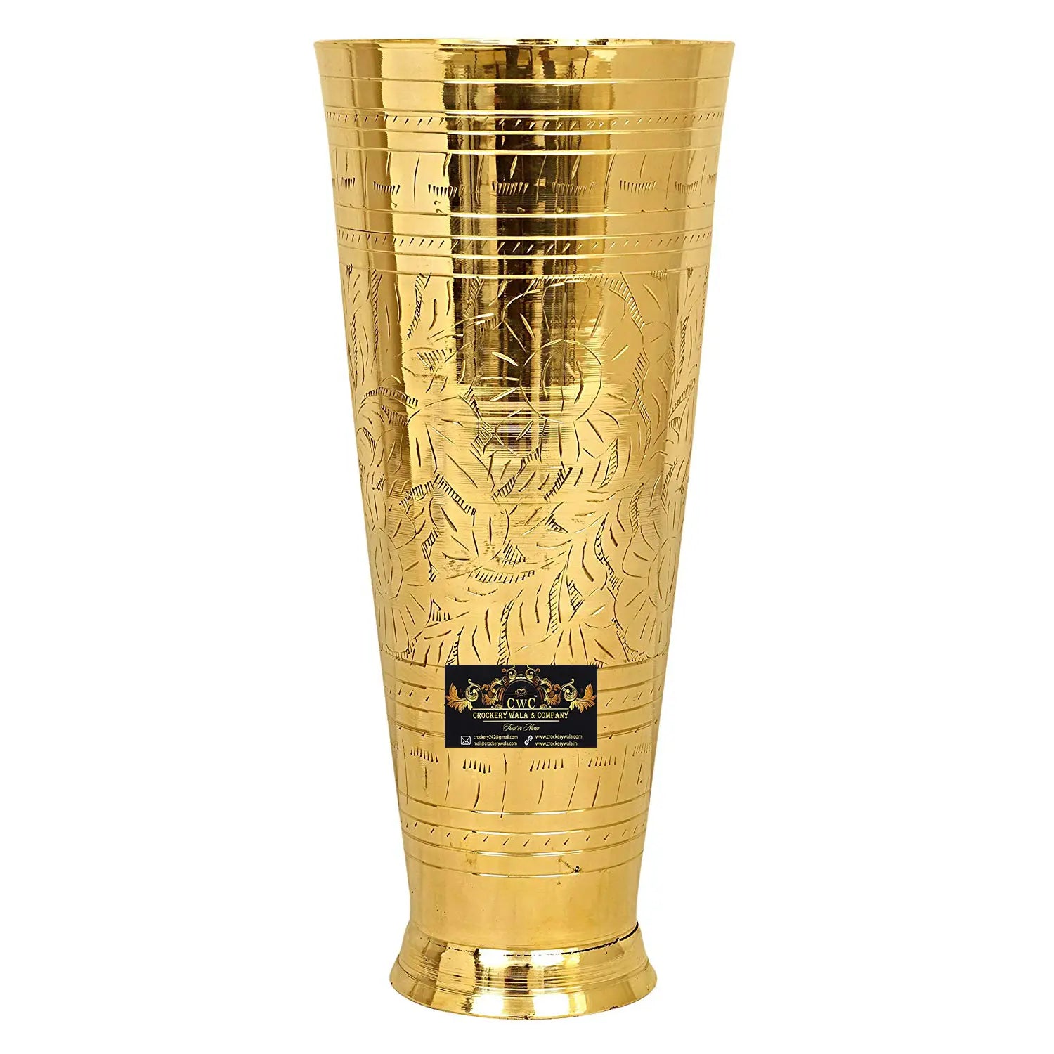 Pure Brass Punjabi Flower Embossed Design Lassi Glass Tumbler, Drink ware (1050ml) - CROCKERY WALA AND COMPANY 