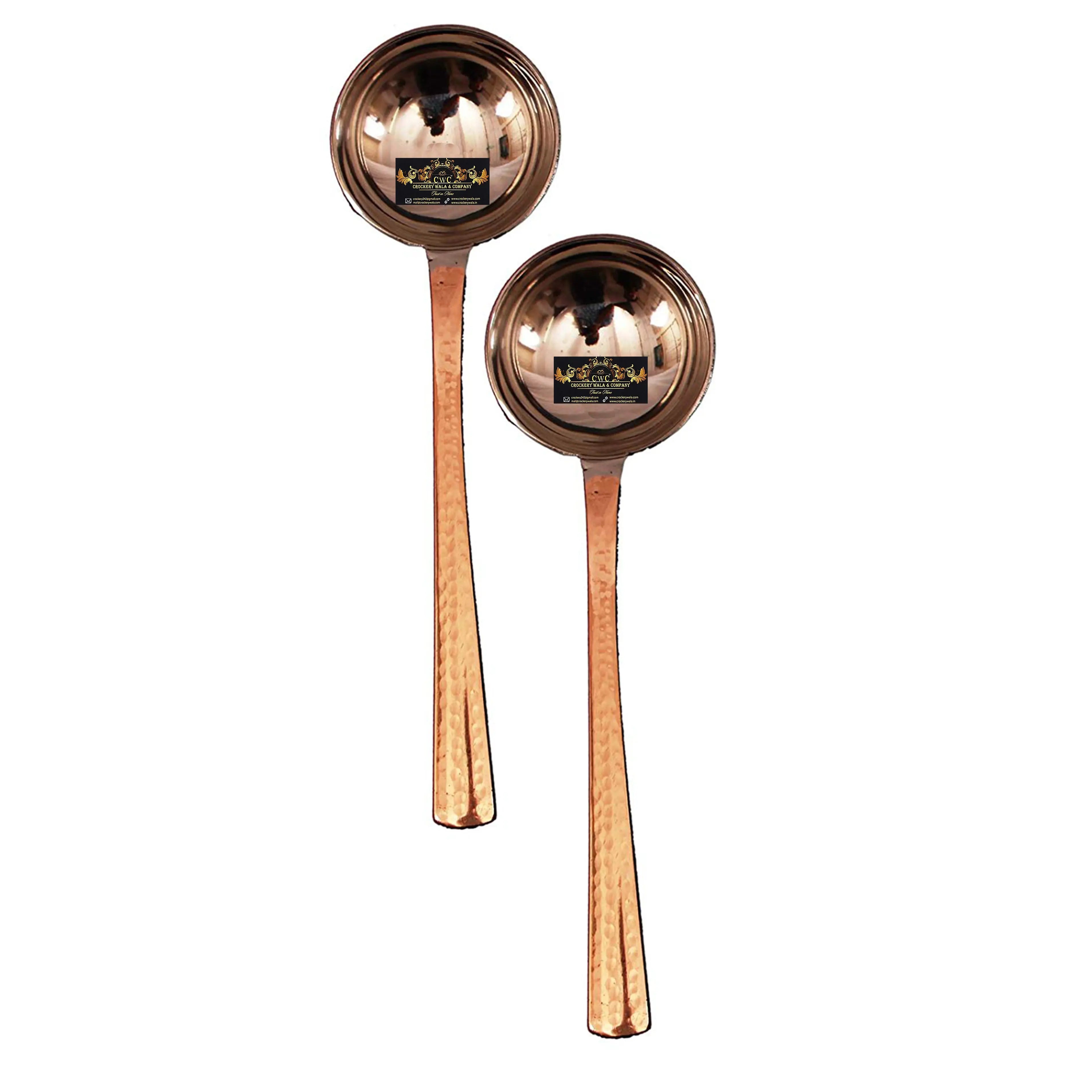 Crockery Wala & Company Set of 2 Steel Copper Serving Ladle Spoon | for Serving Soup Sauce Vegetables Home Hotel Restaurant - CROCKERY WALA AND COMPANY 