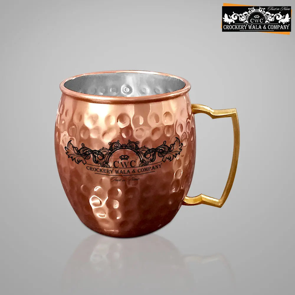 CROCKERY WALA AND COMPANY Jointless 12 Ltr Copper Water Dispenser and 4 Hammered Barrel Mugs - CROCKERY WALA AND COMPANY 