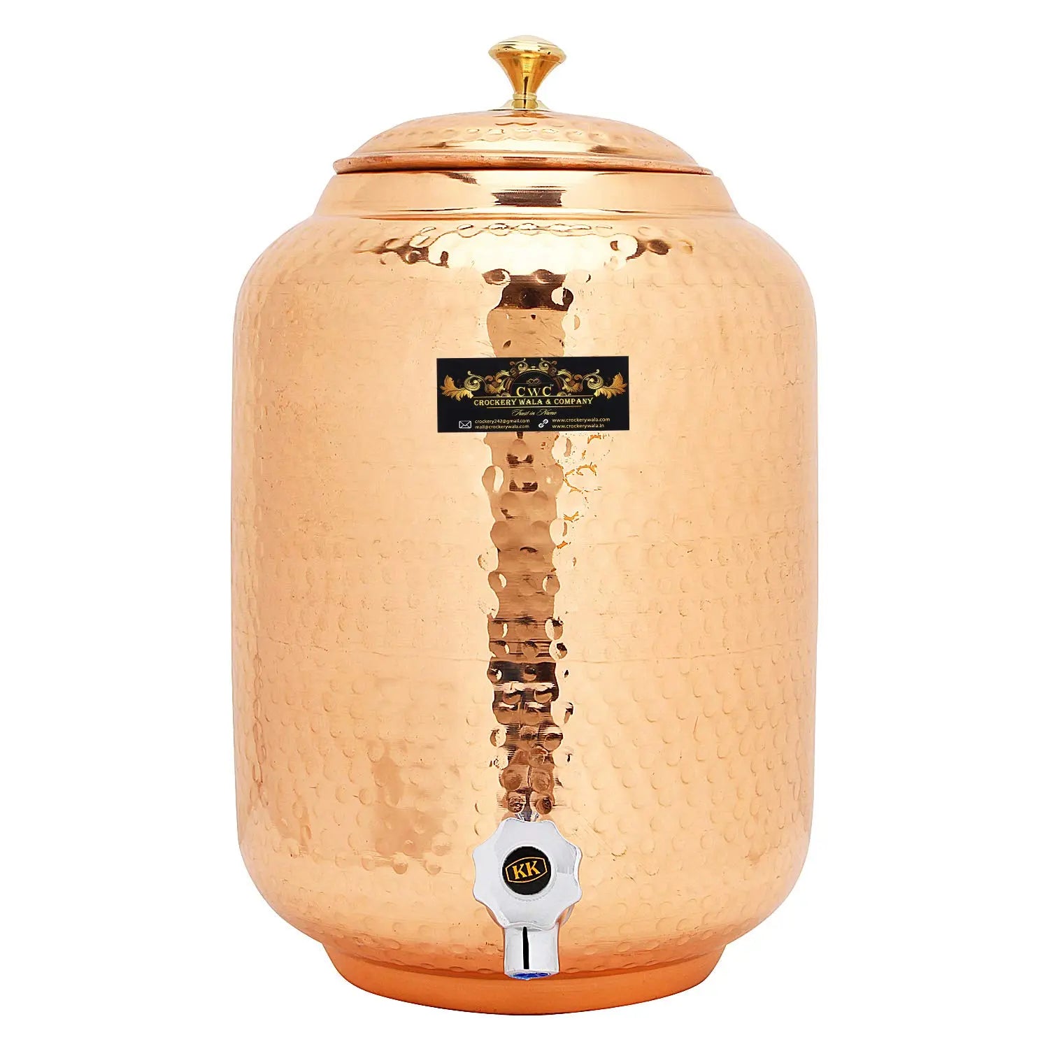 CROCKERY WALA AND COMPANY Jointless 12 Ltr Copper Water Dispenser and 4 Hammered Barrel Mugs - CROCKERY WALA AND COMPANY 