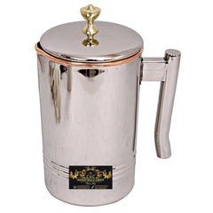Pure Copper & Stainless Steel Jug Pitcher Jar with Brass Knob, Storage & Serving Water 1400 ML - CROCKERY WALA AND COMPANY 
