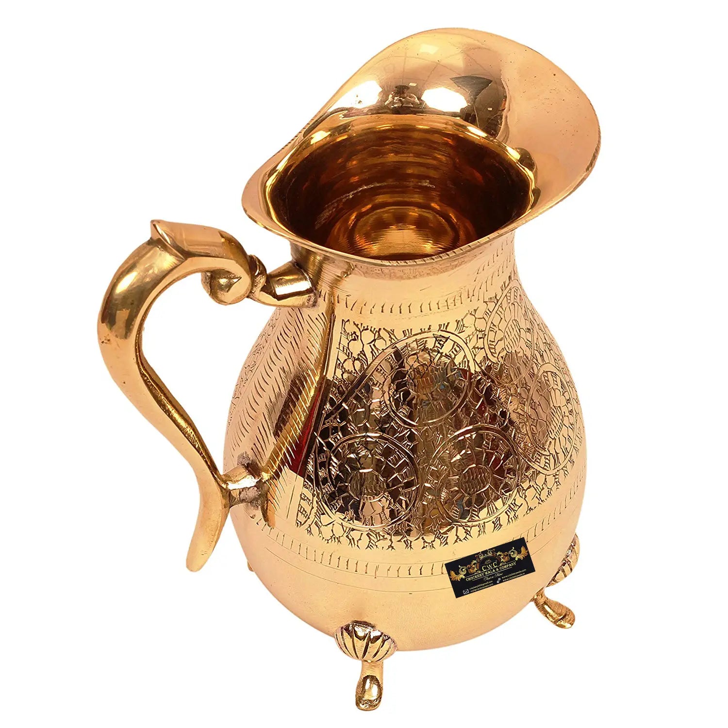 Pure Brass Handmade Jug Pitcher Jar with 4 Legs for Serving Drinking Water Home Decor - CROCKERY WALA AND COMPANY 