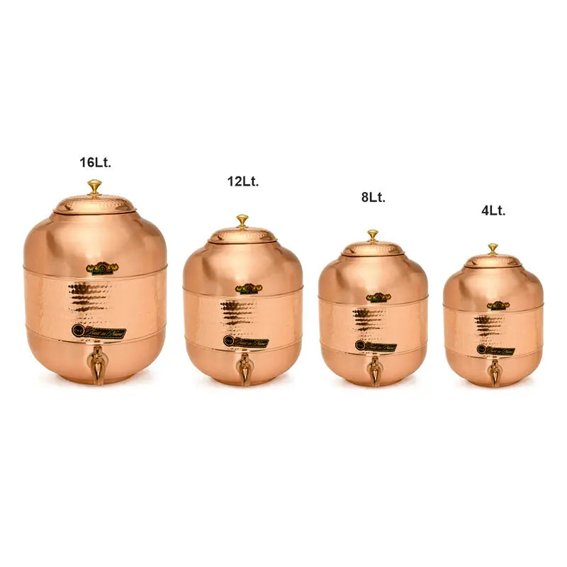 Copper Vessel For Drinking Water Half Hammered Designer With Tap - CROCKERY WALA AND COMPANY 