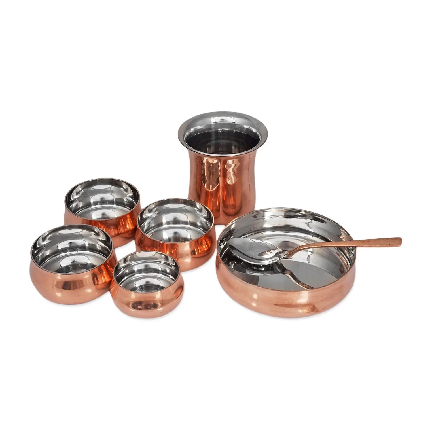 Copper Steel Thali Set Royal Curved Shiny Look - CROCKERY WALA AND COMPANY 