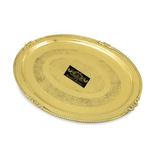 Crockery Wala And Company Brass Serving Tray Plate Oval Brass Tray For Serving Kitchenware Dinnerware - CROCKERY WALA AND COMPANY 