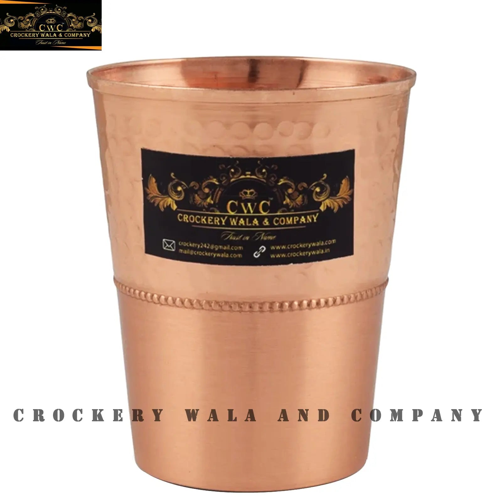 Pure Copper Glass Half Hammered Top Tapered - CROCKERY WALA AND COMPANY 