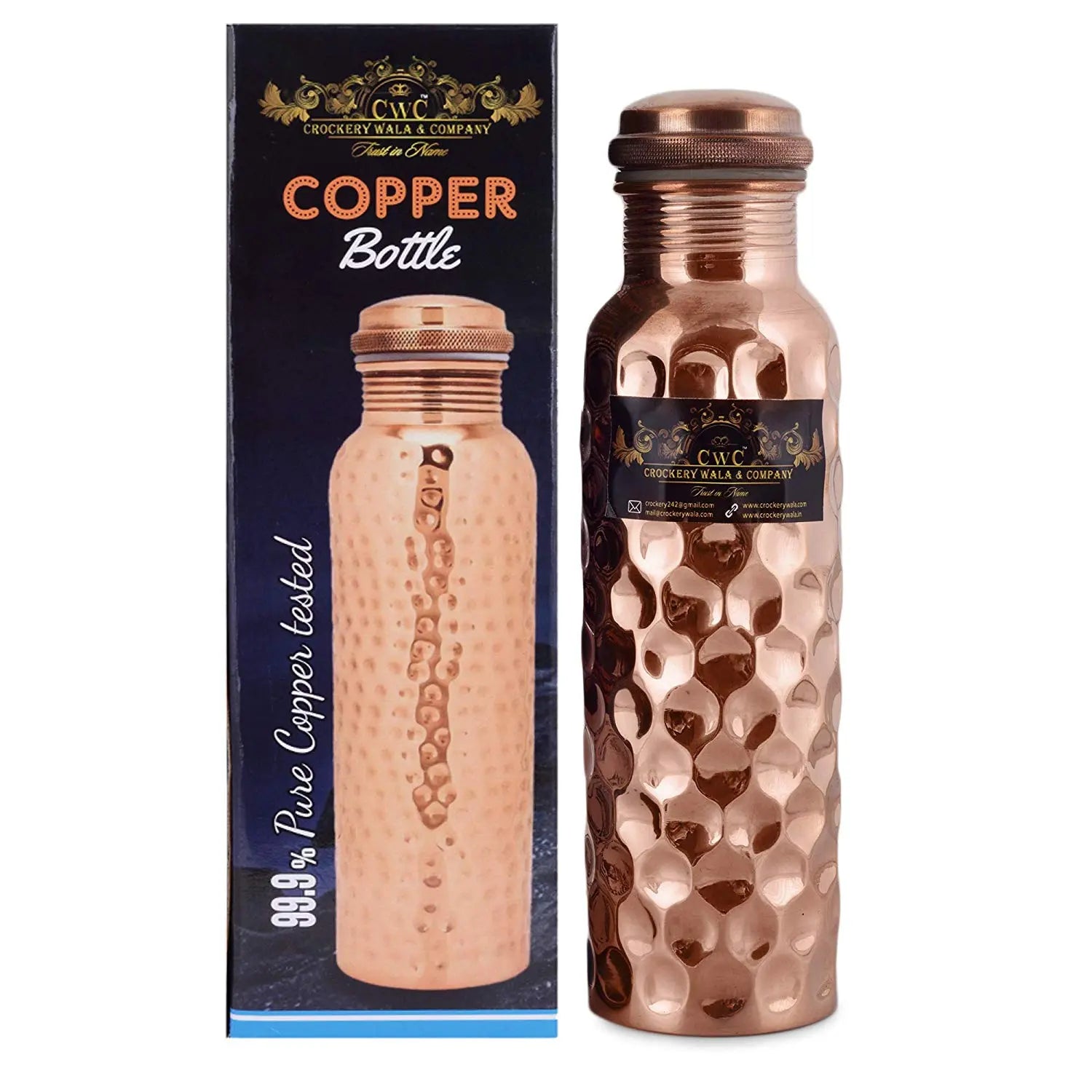 Pure Copper Bottle Diamond Finish - CROCKERY WALA AND COMPANY 